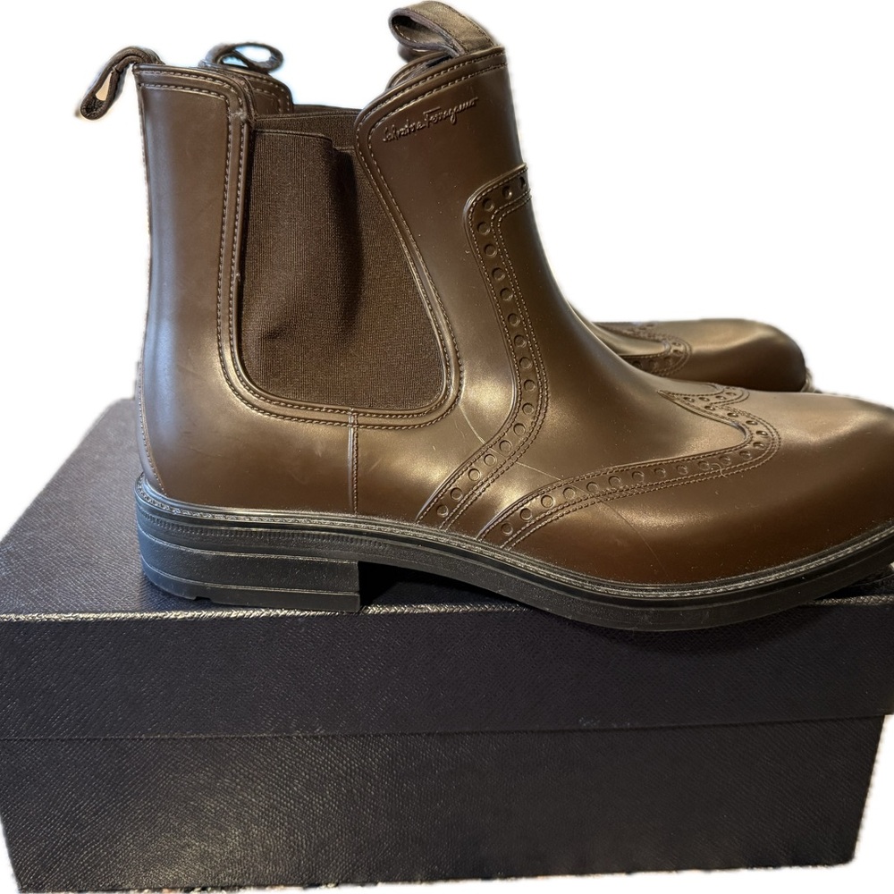 Salvatore Ferragamo Brown Leather Chelsea Boots